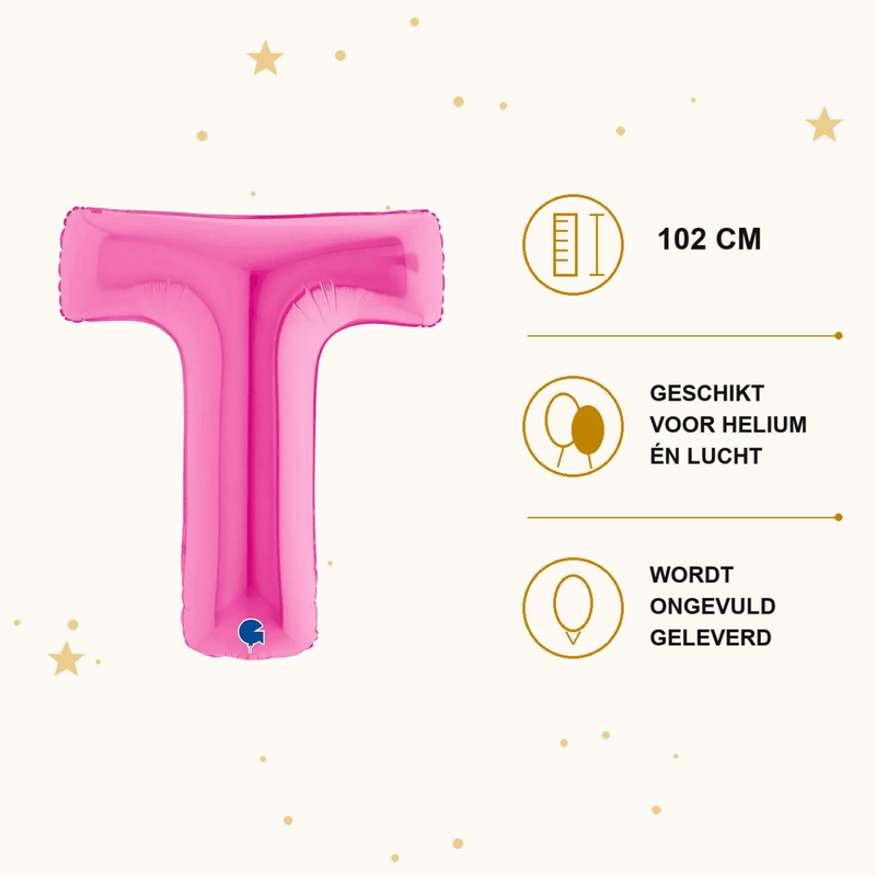 Letter Ballon T Roze - 102 cm - Ballonnenshop.nl
