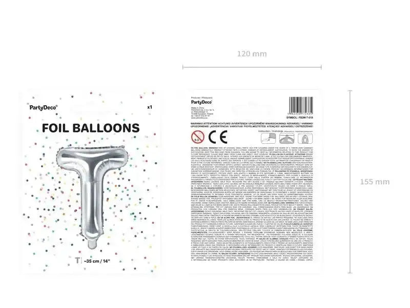 Letter Ballon T Zilver - 35 cm - Ballonnenshop.nl