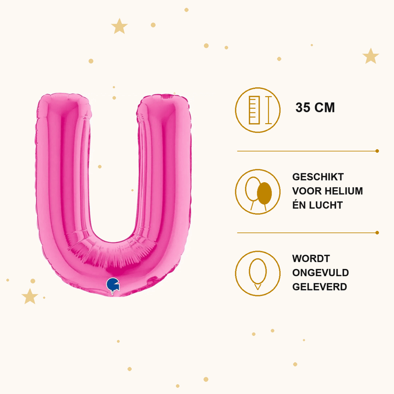 Letter Ballon U Roze - 35 cm - Ballonnenshop.nl