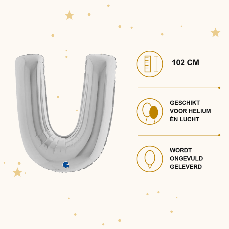 Letter Ballon U Zilver 102 cm - Ballonnenshop.nl