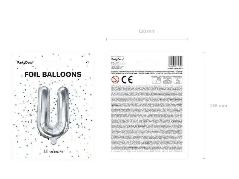 Letter Ballon U Zilver - 35 cm - Ballonnenshop.nl