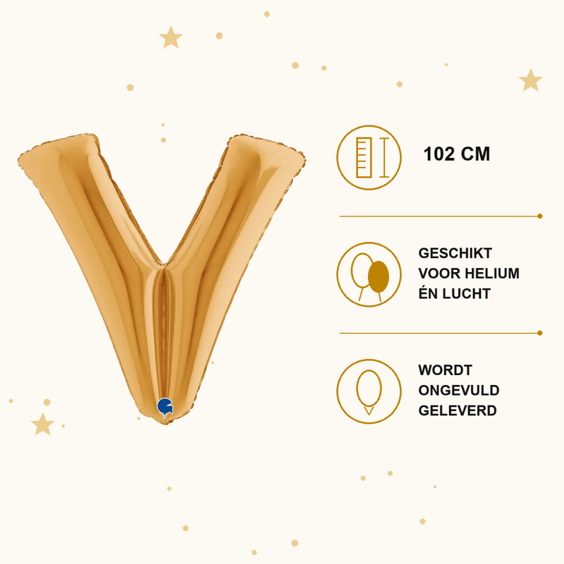 Letter Ballon V Goud 102 cm - Ballonnenshop.nl