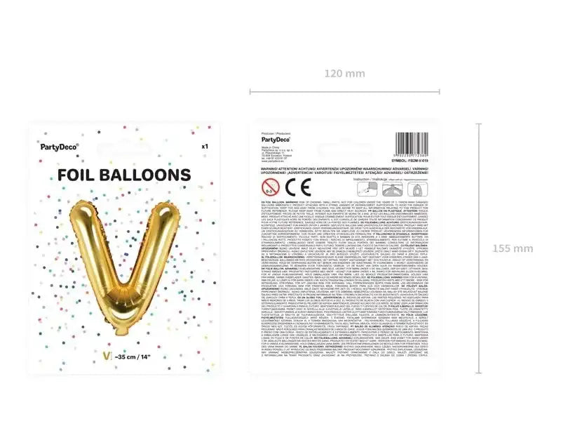 Letter Ballon V Goud - 35 cm - Ballonnenshop.nl