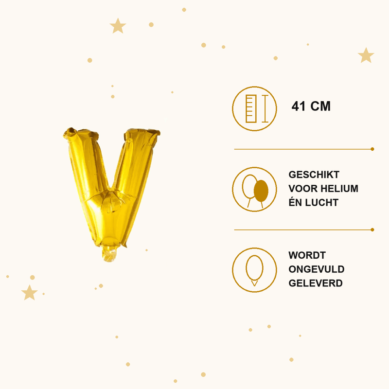 Letter Ballon V Goud - 41 cm - Ballonnenshop.nl