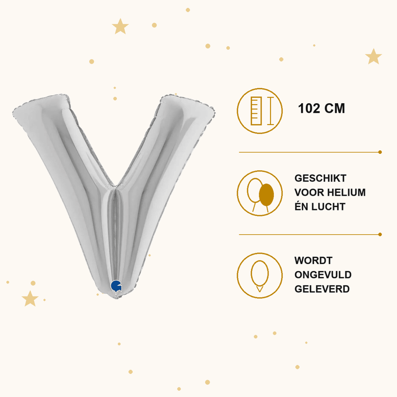 Letter Ballon V Zilver 102 cm - Ballonnenshop.nl