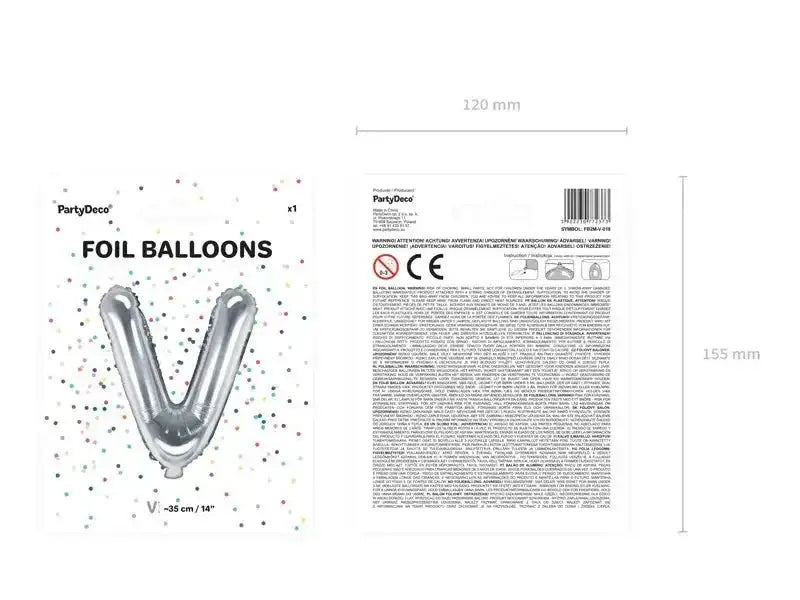 Letter Ballon V Zilver - 35 cm - Ballonnenshop.nl