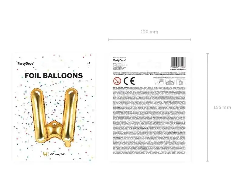 Letter Ballon W Goud - 35 cm - Ballonnenshop.nl