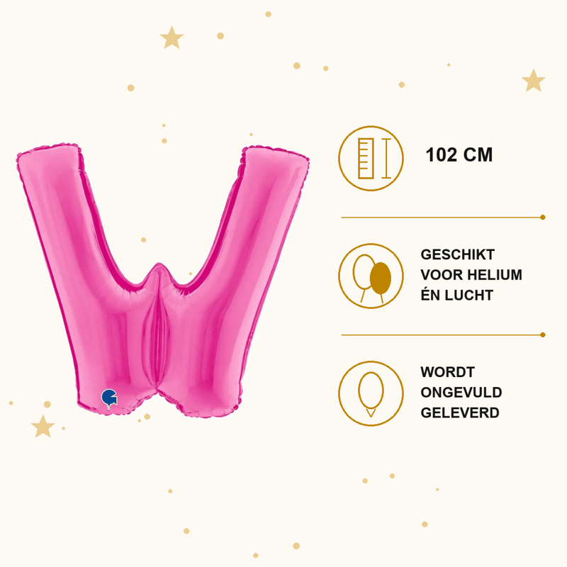 Letter Ballon W Roze - 102 cm - Ballonnenshop.nl