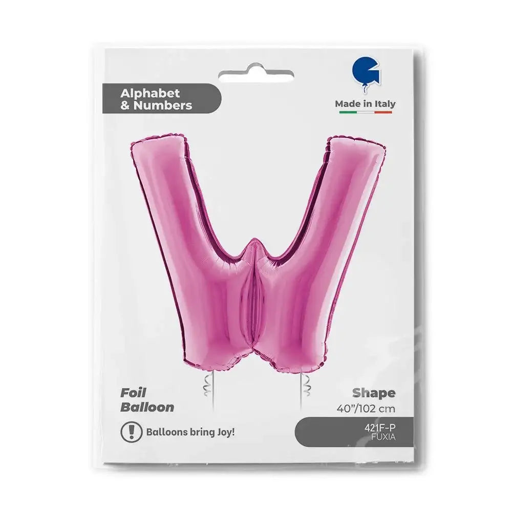 Letter Ballon W Roze - 102 cm - Ballonnenshop.nl