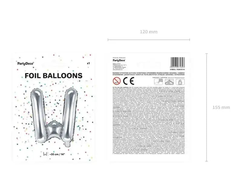 Letter Ballon W Zilver - 35 cm - Ballonnenshop.nl