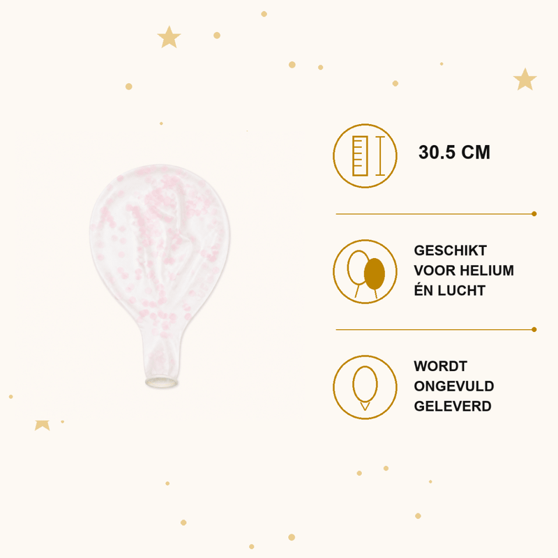 Licht Roze Confetti Ballonnen - 6 stuks - 30,5 cm - Ballonnenshop.nl