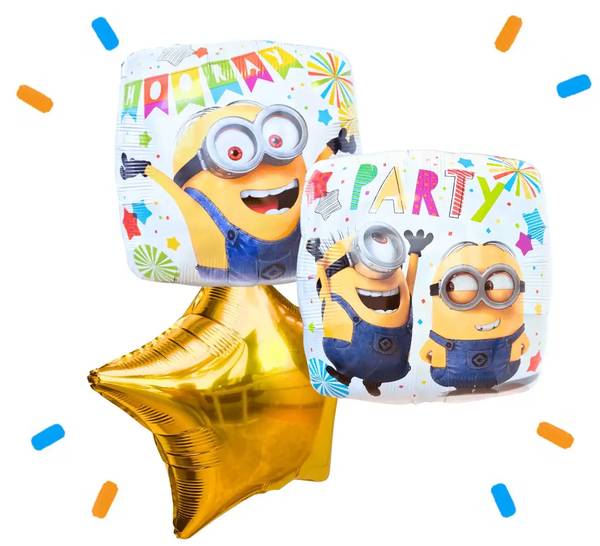 Minion Verjaardags Trosje Geel/Wit/Goud - Gevuld Met Helium - 46 cm - Ballonnenshop.nl