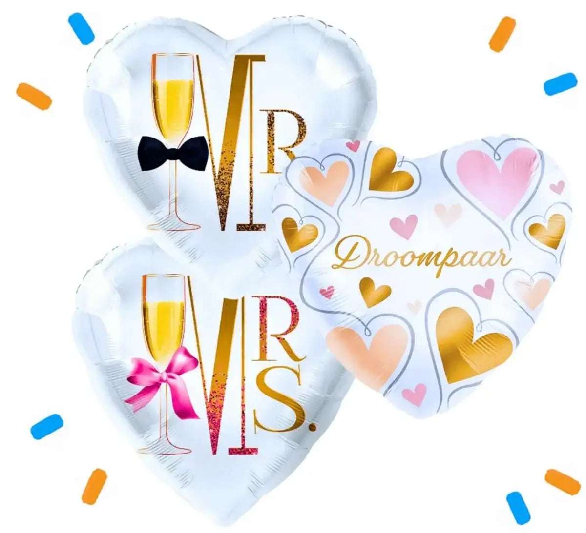 Mr & Mrs Droompaar Trosje Helium Ballonnen - Gevuld Met Helium - 46 cm - Ballonnenshop.nl