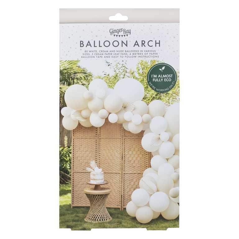 Nude & Witte Ballonnenboog met papieren waaiers - DIY set - Ballonnenshop.nl