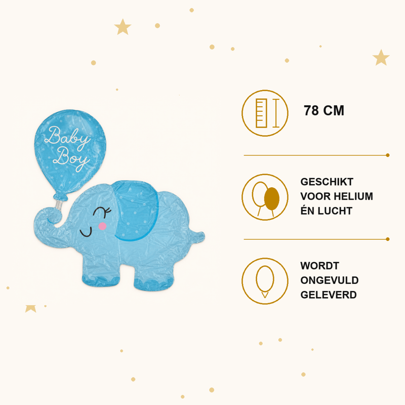 Olifant Baby Boy Folie Ballon - 78 cm - Ballonnenshop.nl