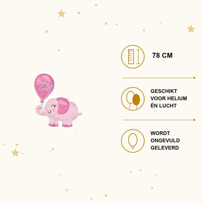 Olifant Baby Girl Folie Ballon - 78 cm - Ballonnenshop.nl