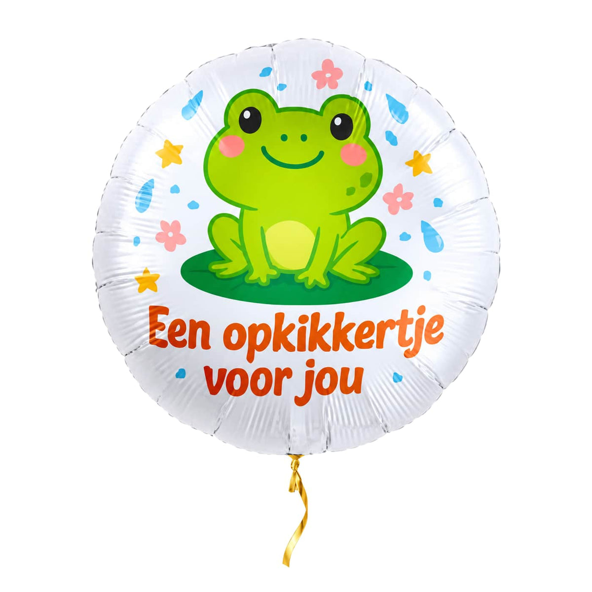 Opkikkertje Voor Jou Ballon – met helium gevuld, met gouden lint