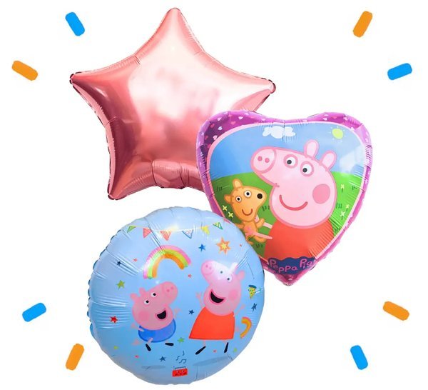 Peppa Pig Trosje Paars/Roze/Blauw - Gevuld Met Helium - 46 cm - Ballonnenshop.nl