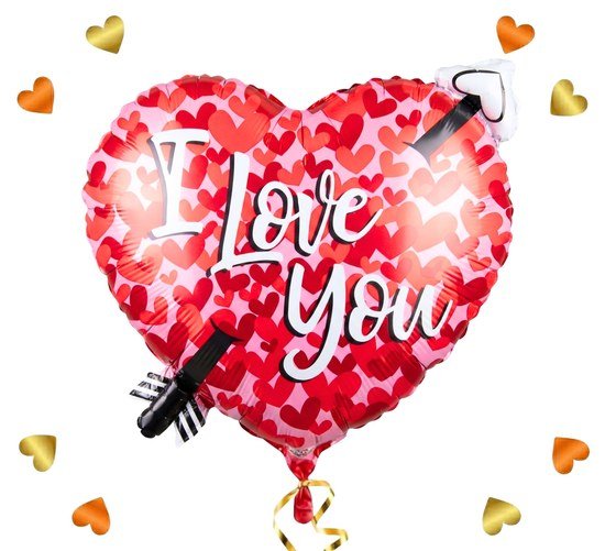 Pijl Door Hart I Love You Hart Ballon - Gevuld Met Helium - 45 cm - Ballonnenshop.nl