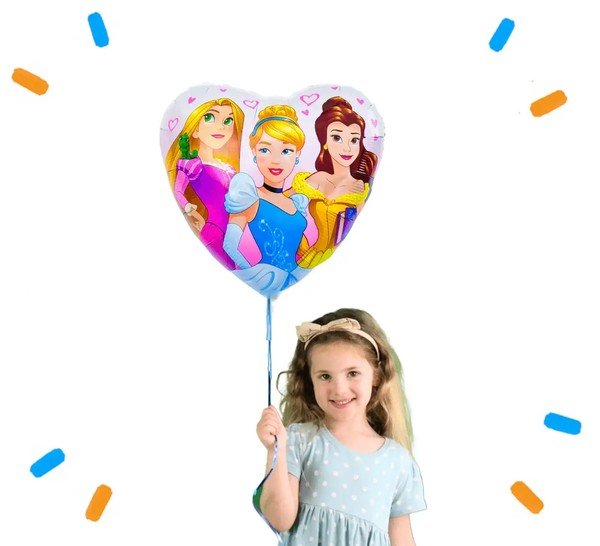 Rapunzel, Assepoester & Belle Disney Prinses Hart Helium Ballon - Gevuld Met Helium - 46 cm - Ballonnenshop.nl
