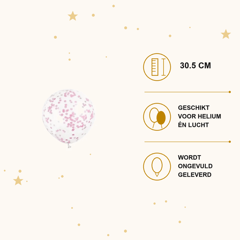 Roze Confetti Ballonnen - 6 stuks - 30,5 cm - Ballonnenshop.nl