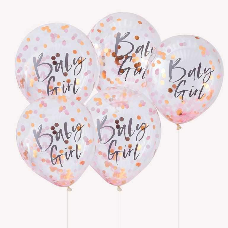 Roze Confetti Ballonnen Baby Girl - 5 stuks - 30 cm - Ballonnenshop.nl