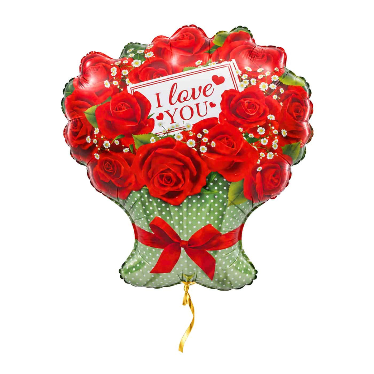 Rozen I Love You Ballon – met helium gevuld, met gouden lint