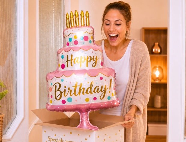 Satijnen Verjaardagstaart Roze Happy Birthday Helium Ballon - Gevuld Met Helium - 104 cm - Ballonnenshop.nl