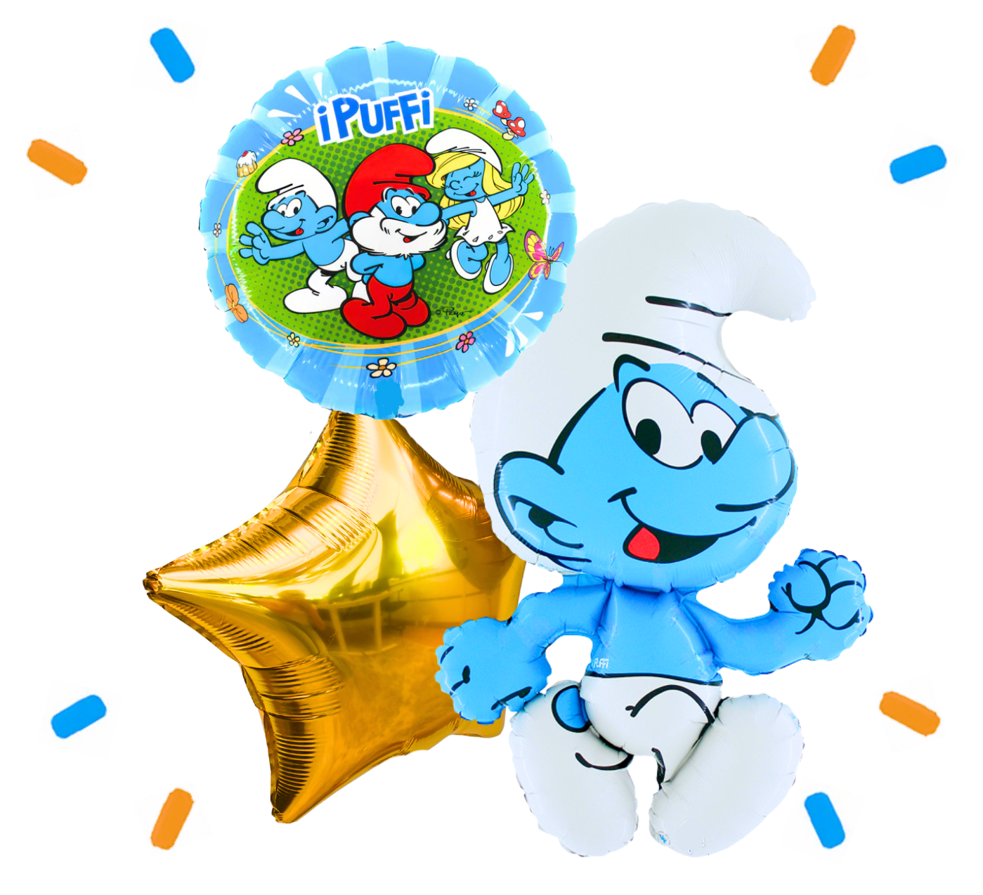 Smurfen Trosje blauw/wit/groen - Gevuld Met Helium - 81 cm