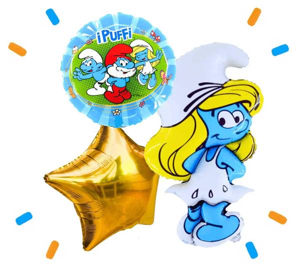 Smurfen Trosje blauw/wit/groen/geel - Gevuld Met Helium - 81 cm - Ballonnenshop.nl