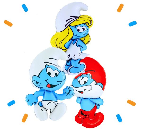 Smurfen Trosje blauw/wit/rood/geel - Gevuld Met Helium - 84 cm - Ballonnenshop.nl