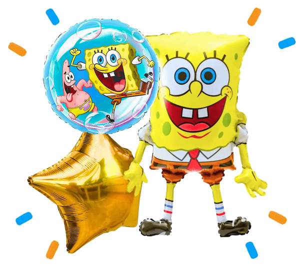 Spongebob Trosje Goud/Blauw/Geel - Gevuld Met Helium - 71 cm - Ballonnenshop.nl