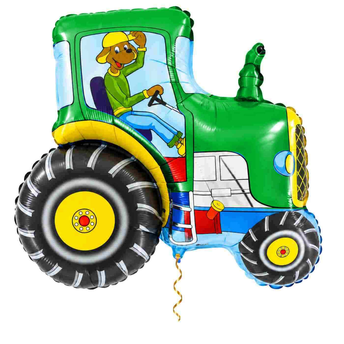 Tractor Helium XL Ballon met dun metallic gouden lint op witte achtergrond – Ballonnenshop.nl