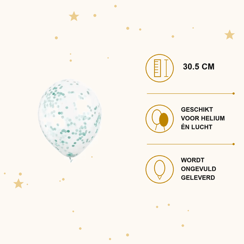 Turquoise Confetti Ballonnen - 6 stuks - 30,5 cm - Ballonnenshop.nl