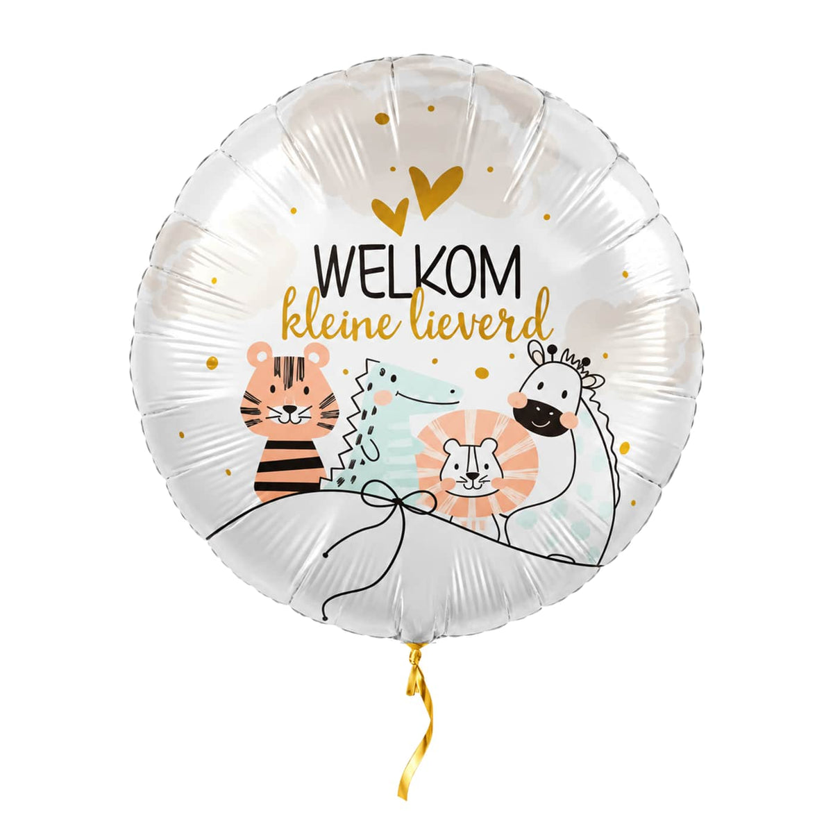 Welkom Kleine Lieverd Ballon – met helium gevuld, met gouden lint