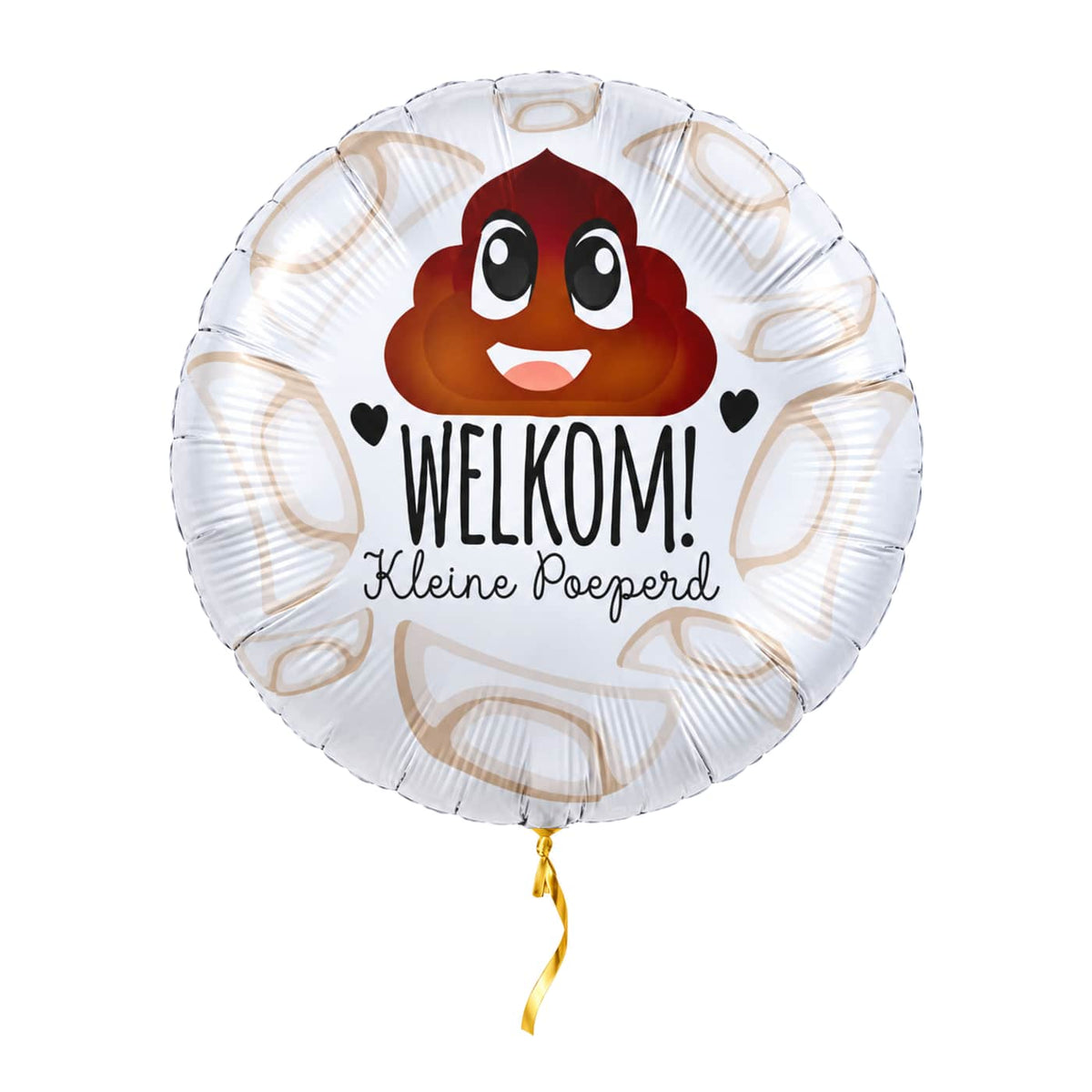 Welkom Kleine Poeperd Ballon – met helium gevuld, met gouden lint