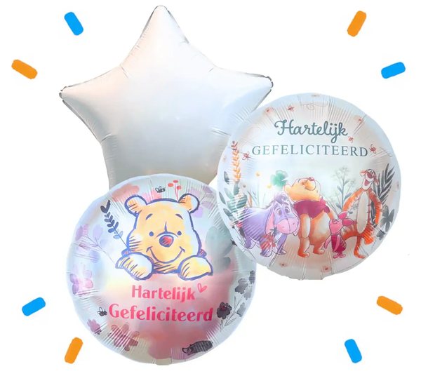Winnie The Pooh Hartelijk Gefeliciteerd Trosje - Gevuld Met Helium - 46 cm - Ballonnenshop.nl