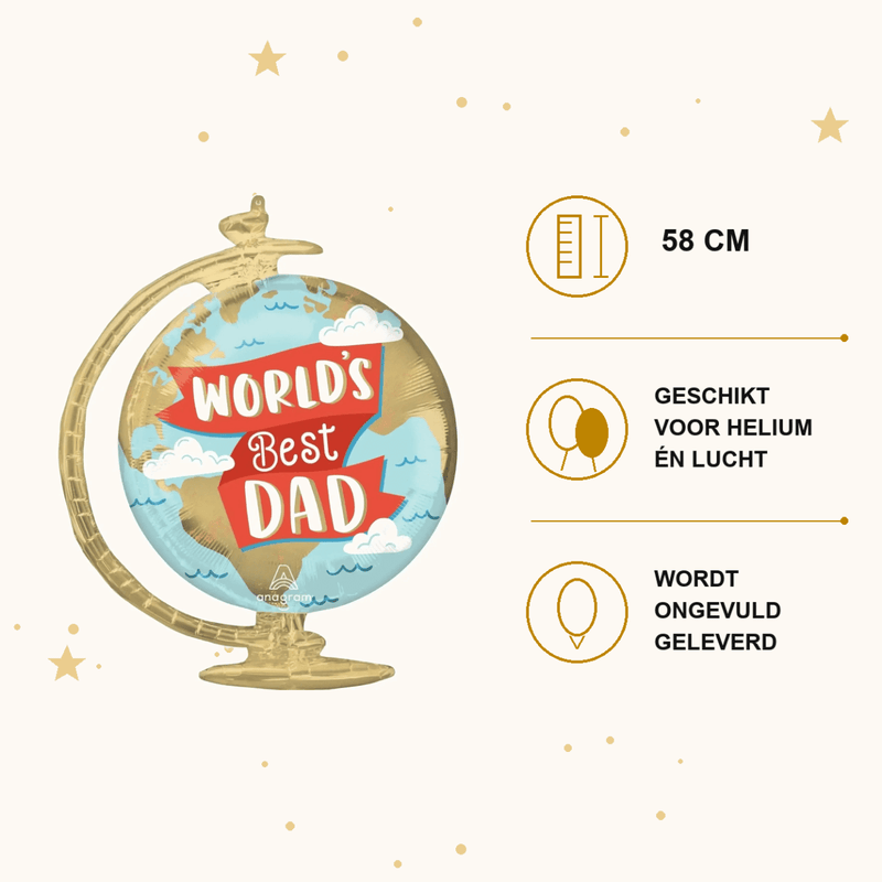 World's Best Dad Wereldbol Folie Ballon - 58 cm - Ballonnenshop.nl