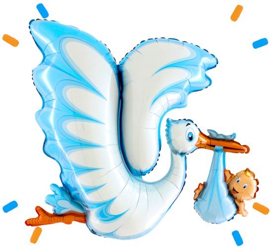 XL Blauwe Ooievaar Helium Ballon - Gevuld Met Helium - 114 cm - Ballonnenshop.nl