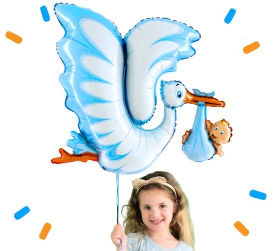 XL Blauwe Ooievaar Helium Ballon - Gevuld Met Helium - 114 cm - Ballonnenshop.nl