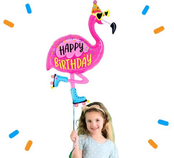 XL Happy Birthday Flamingo Helium Ballon - Gevuld Met Helium - 107 cm - Ballonnenshop.nl