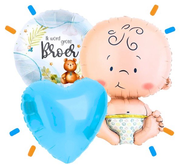 XL Ik Word Grote Broer Trosje Helium Ballonnen - Gevuld Met Helium - 61 cm - Ballonnenshop.nl