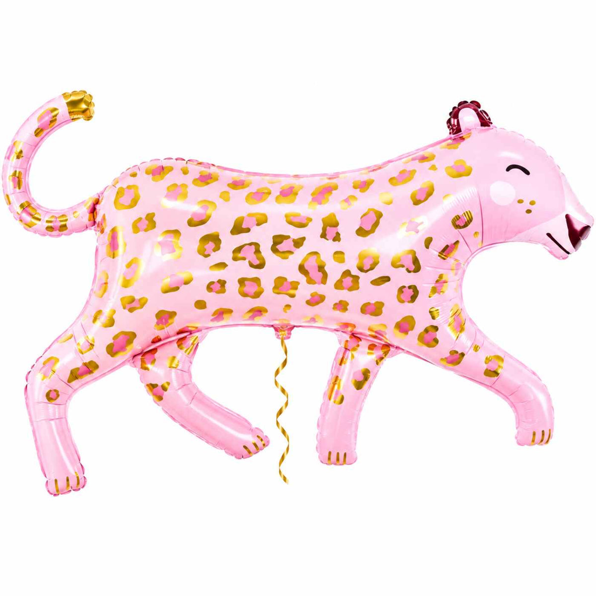 Luipaard Helium XL Ballon met dun metallic gouden lint op witte achtergrond – Ballonnenshop.nl
