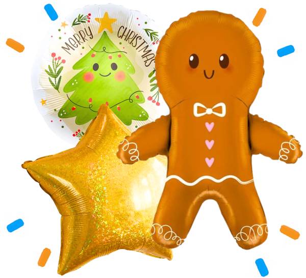 XL Peperkoekmannetje Trosje Helium Ballonnen - Gevuld Met Helium - 72 cm - Ballonnenshop.nl