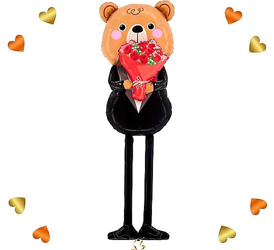 XXXL Romantische Beer Met Bloemen Ballon - Gevuld Met Helium - 163 cm - Ballonnenshop.nl