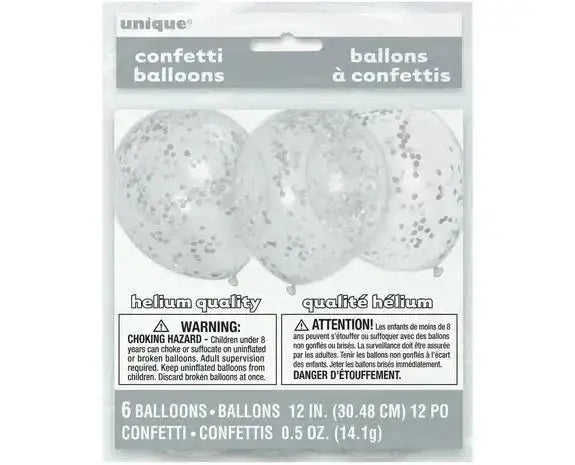 Zilveren Confetti Ballonnen - 6 stuks - 30,5 cm - Ballonnenshop.nl