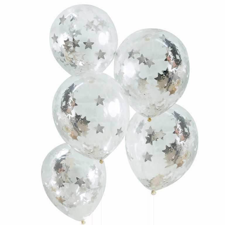 Zilveren Confetti Ballonnen Sterren - 5 stuks - 30 cm - Ballonnenshop.nl