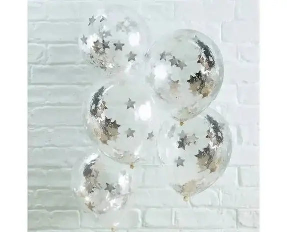 Zilveren Confetti Ballonnen Sterren - 5 stuks - 30 cm - Ballonnenshop.nl
