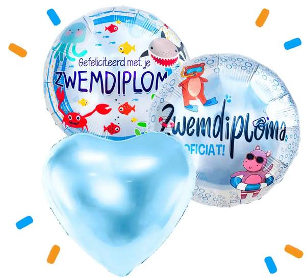Zwemdiploma Trosje Helium Ballonnen Blauw - Gevuld Met Helium - 46 cm - Ballonnenshop.nl