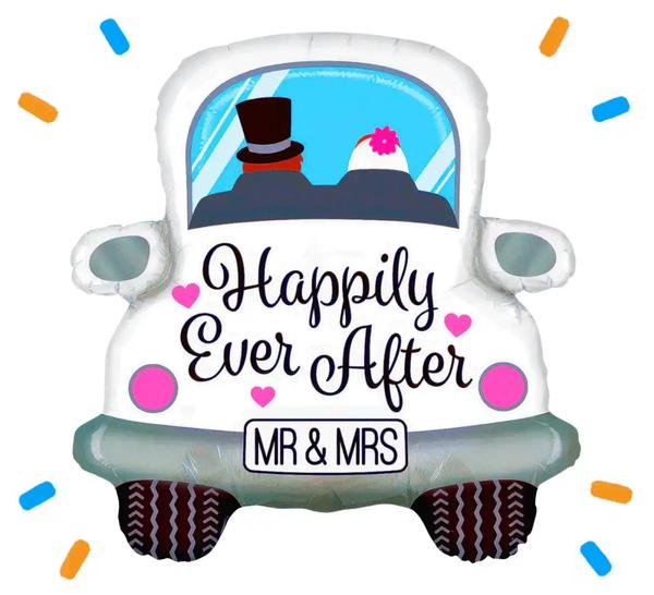 Happy Ever After autoballon voor het pasgetrouwde bruidspaar
